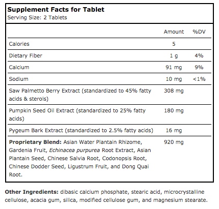 Saw Palmetto Classic supplement facts