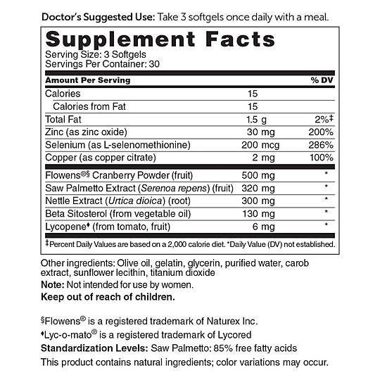 Saw Palmetto Prostate Health supplement facts