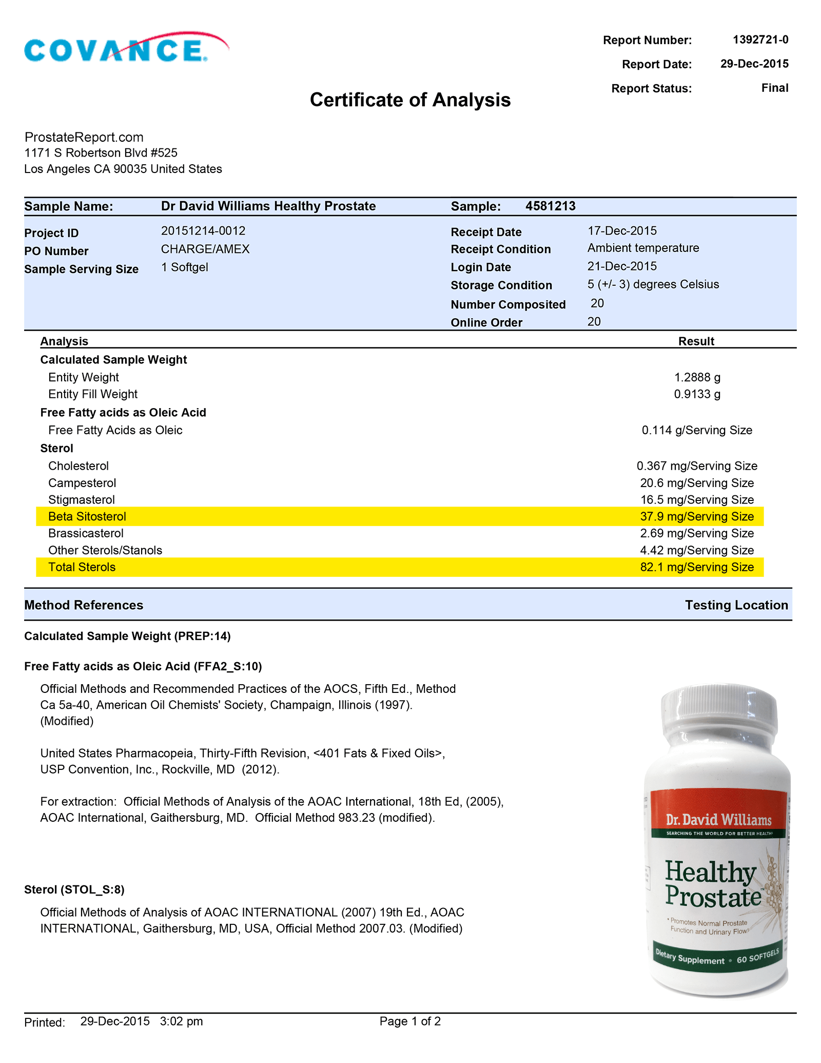 Healthy Prostate lab report 