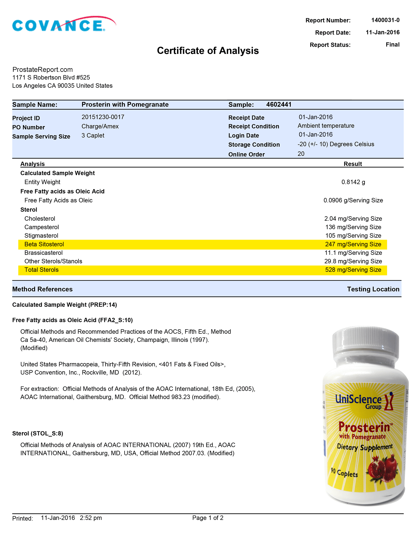 Prosterin With Pomegranate lab report 