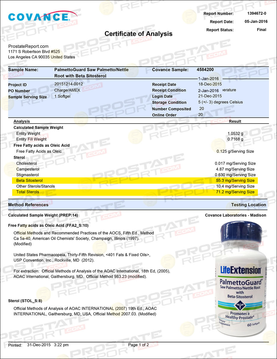 Palmetto Guard with Nettle Root lab report 