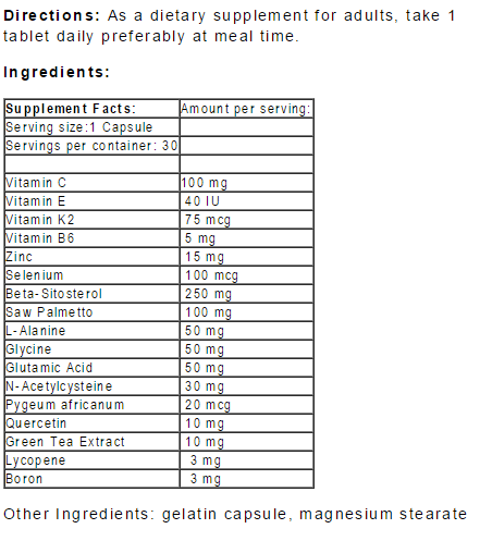 1 Per Day Great Prostate supplement facts