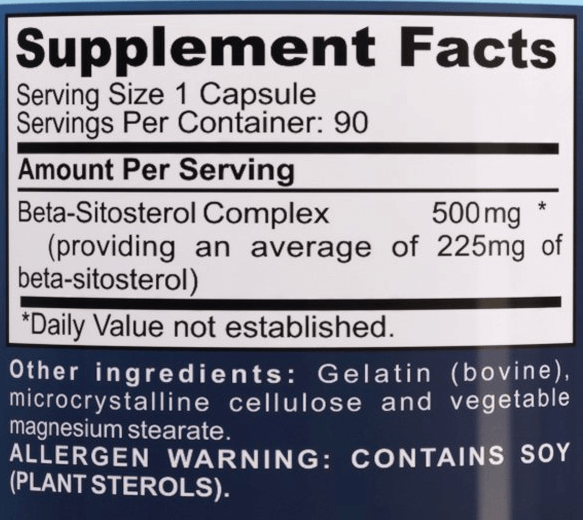 Beta SitoSterol supplement facts
