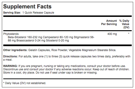 Beta Sitosterol supplement facts Beta Sitosterol supplement facts