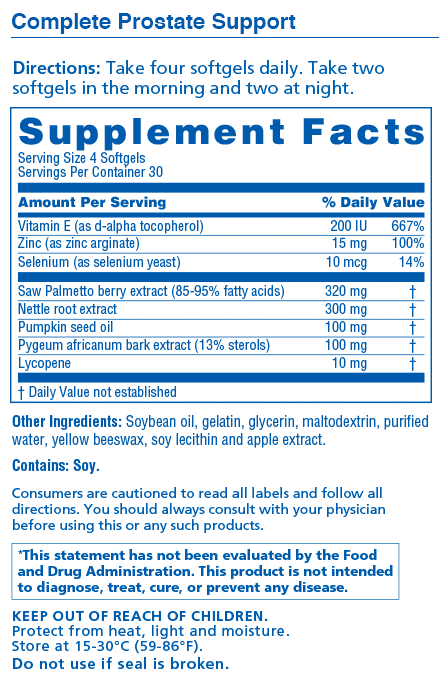 Complete Prostate Support supplement facts