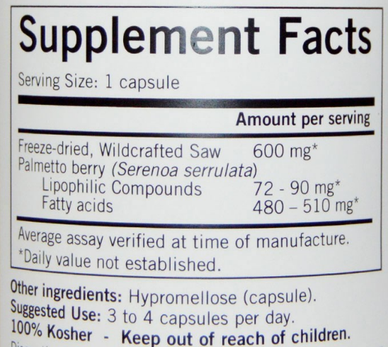 Saw Palmetto supplement facts