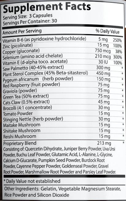 Prostate Support Complex supplement facts Prostate Support Complex supplement facts