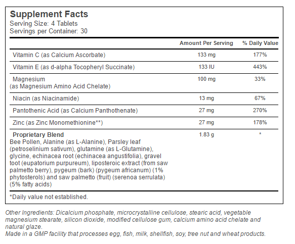 Prostate Factors supplement facts