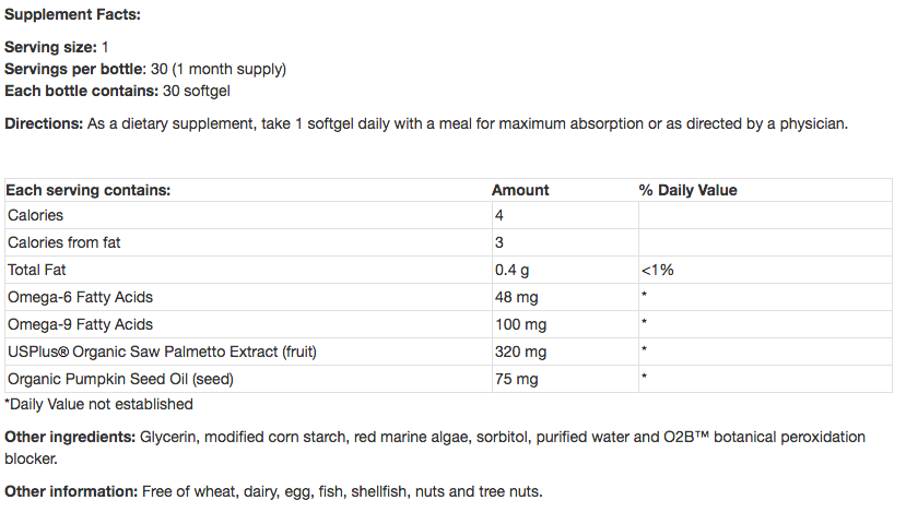 OptiProstate XTS supplement facts