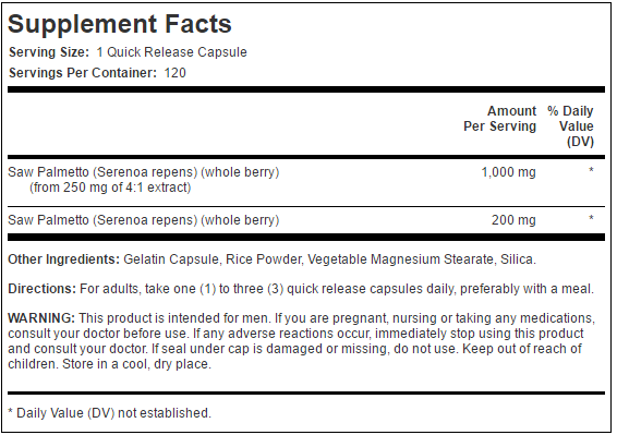 Saw Palmetto supplement facts