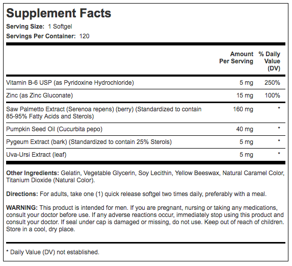 Prosta Palmetto supplement facts