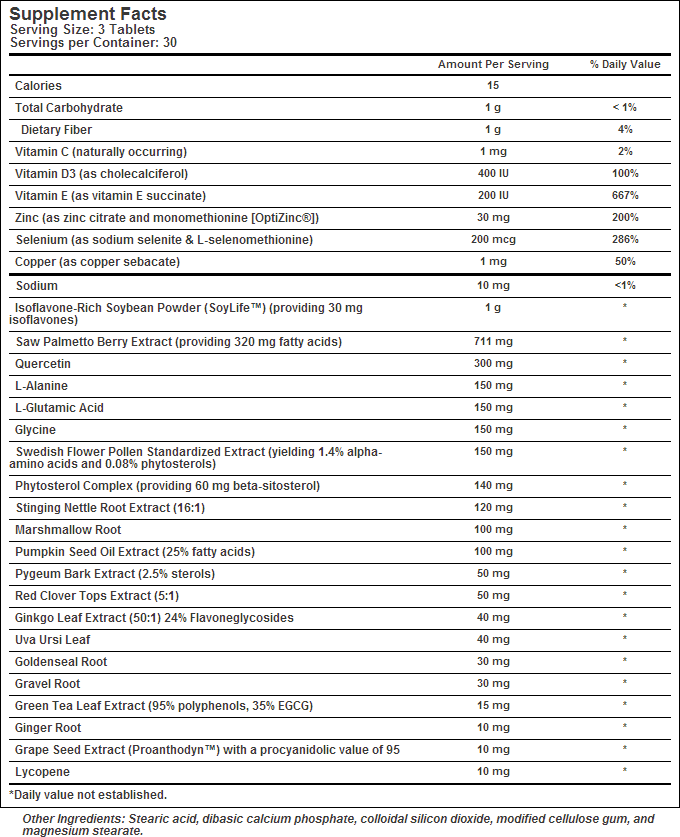 Prosta Response supplement facts