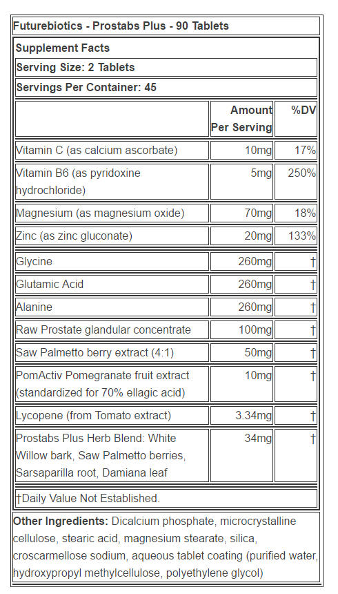 Prostabs Plus supplement facts