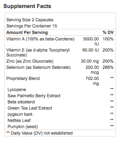 Prostalex Plus supplement facts