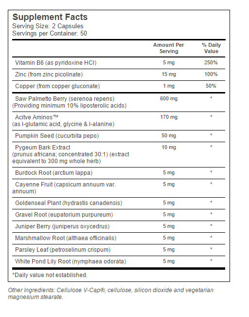 Prostate 600+ supplement facts