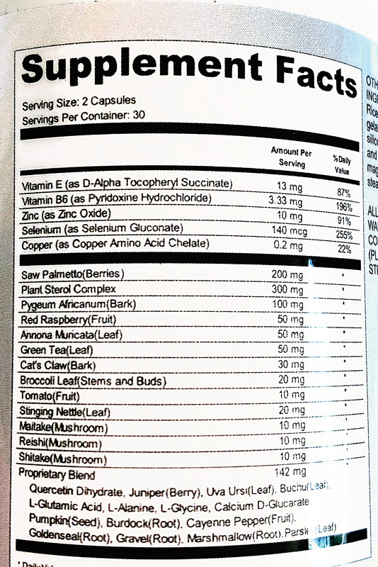 Prostate 911 supplement facts