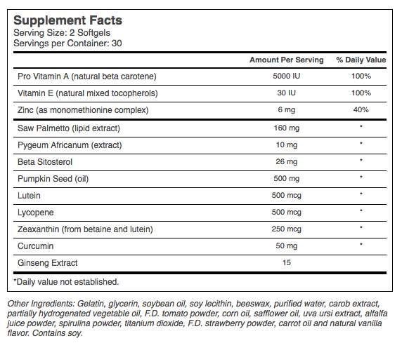 Prostate Control supplement facts