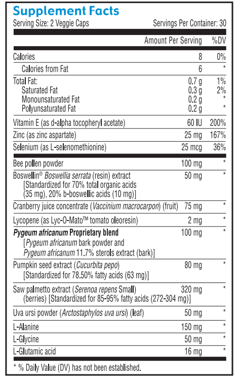 Prostate Formula supplement facts