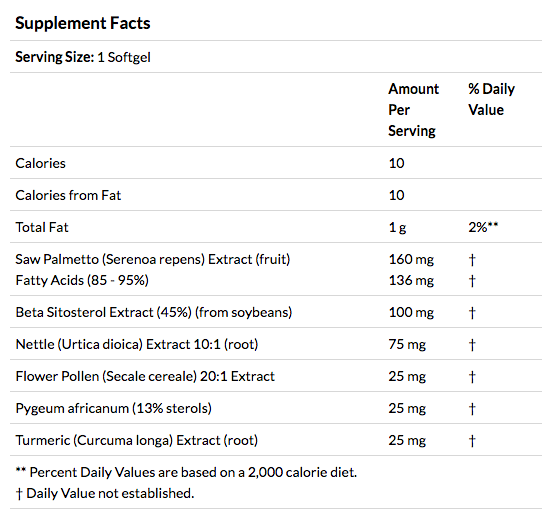 Prostate Health Complete Herbal Formula supplement facts