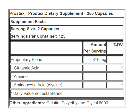 Prostex supplement facts