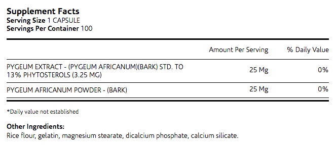 Pygeum Extract supplement facts