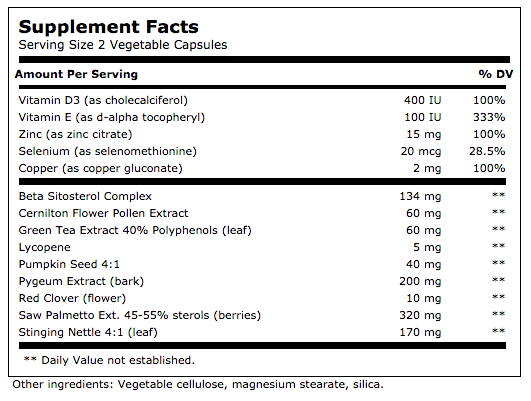 Royal Forte Prostate supplement facts