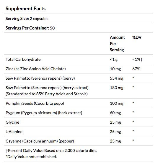 Super Saw Palmetto Plus Pygeum supplement facts