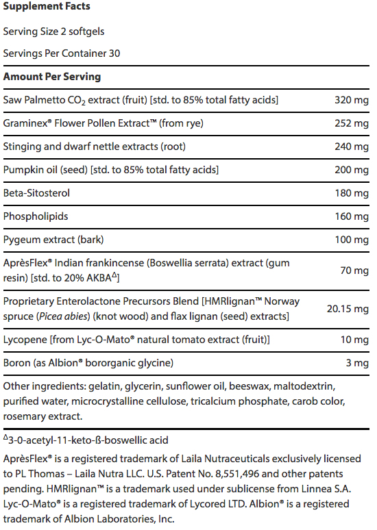 Ultra Natural Prostate supplement facts