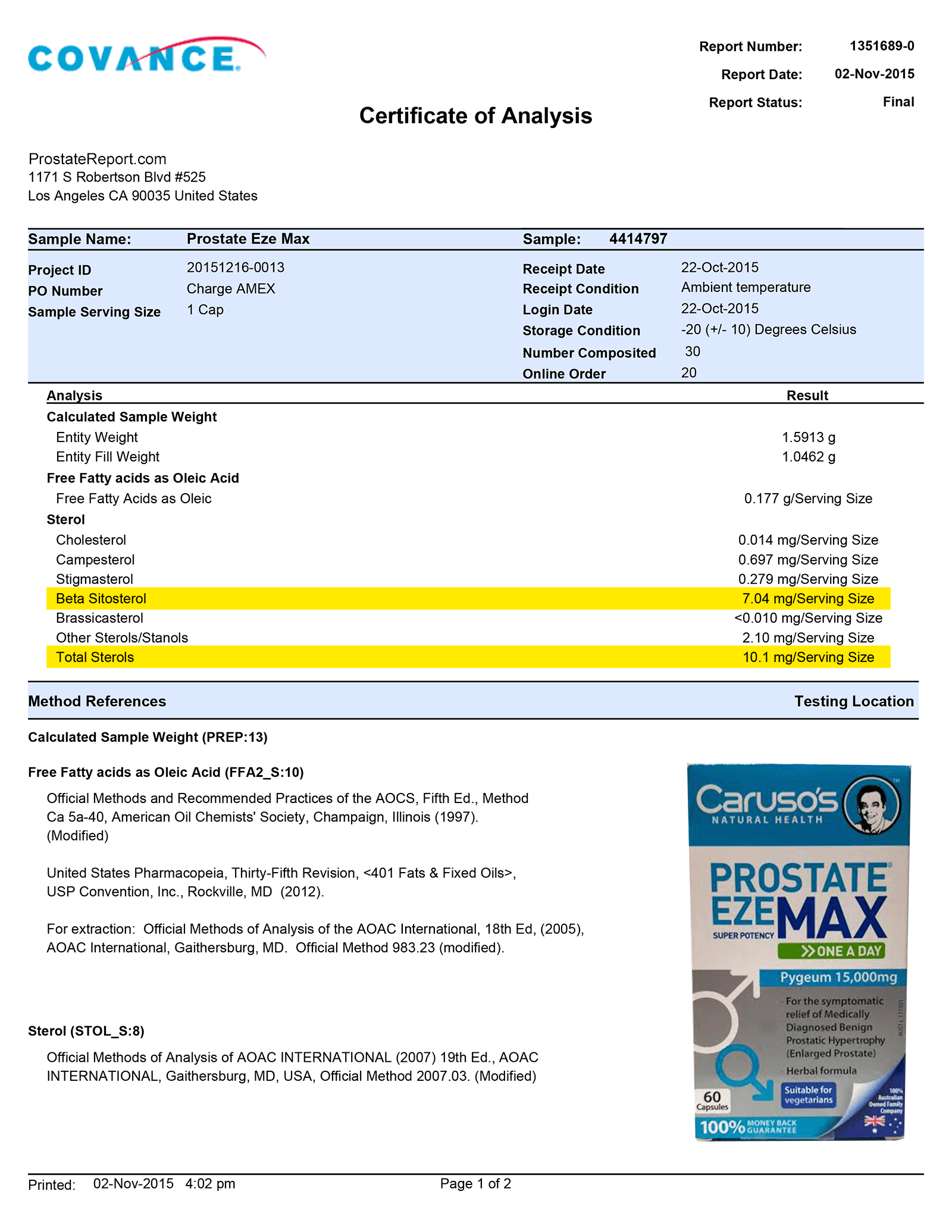 Prostate Eze Max lab report 