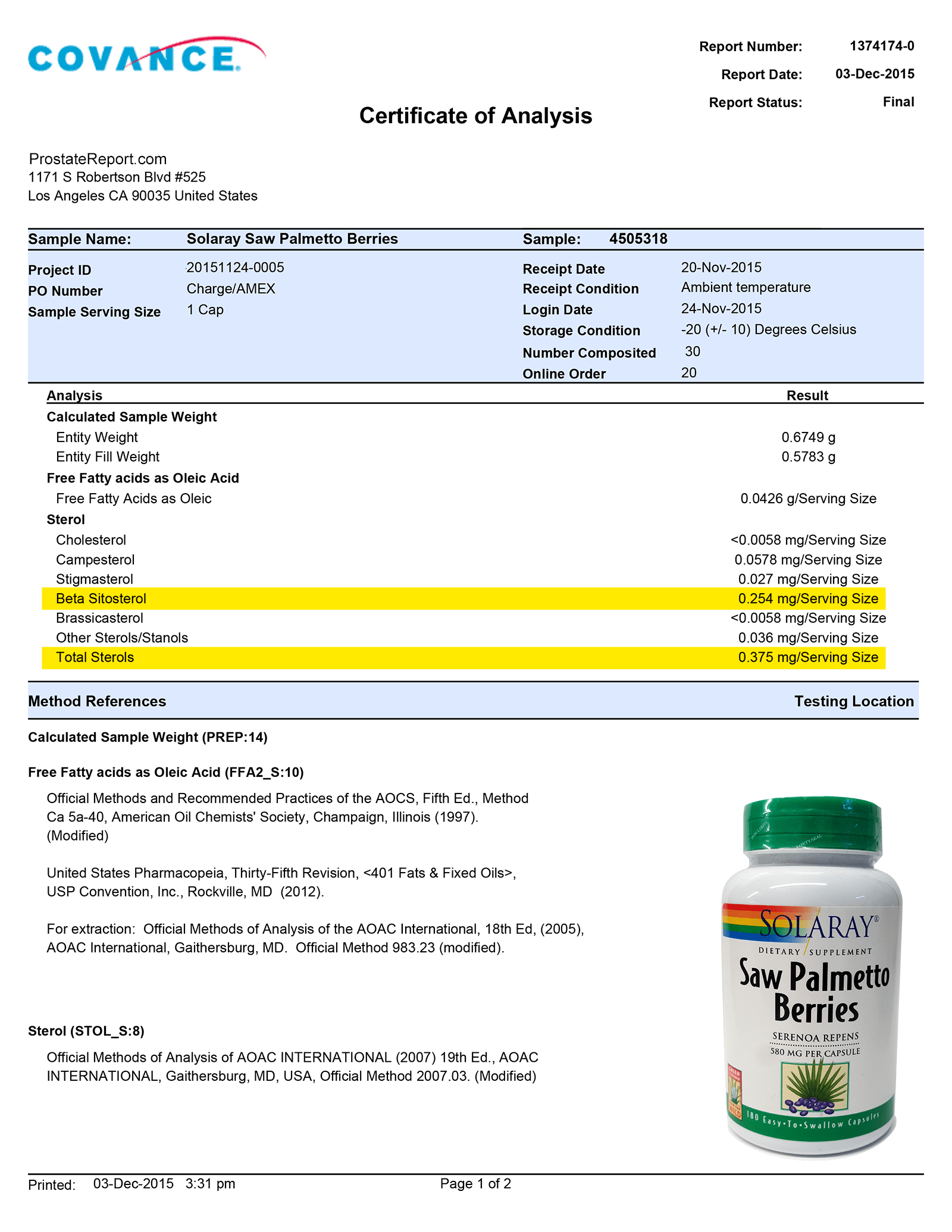 Saw Palmetto Berries lab report 