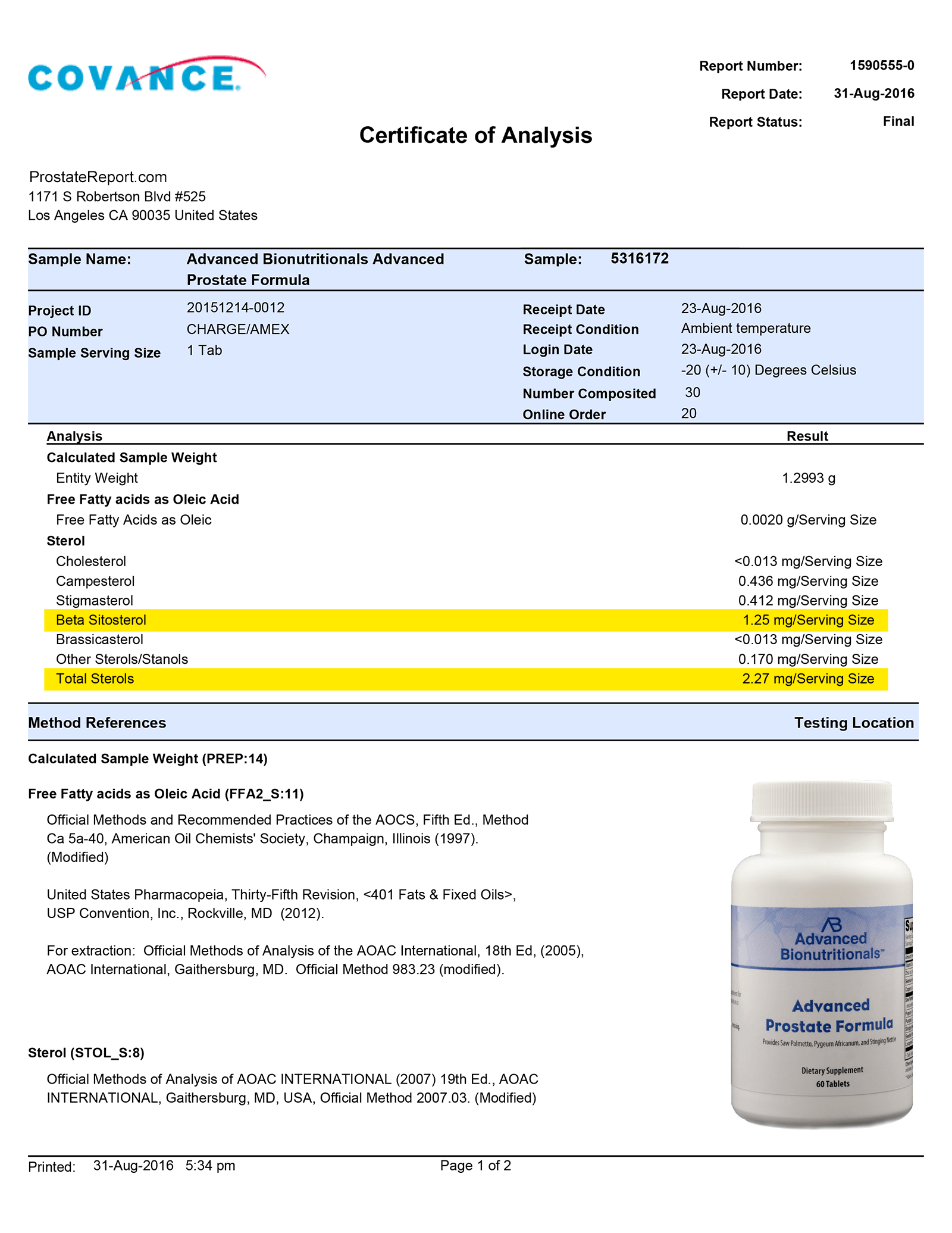 Advanced Prostate Formula lab report