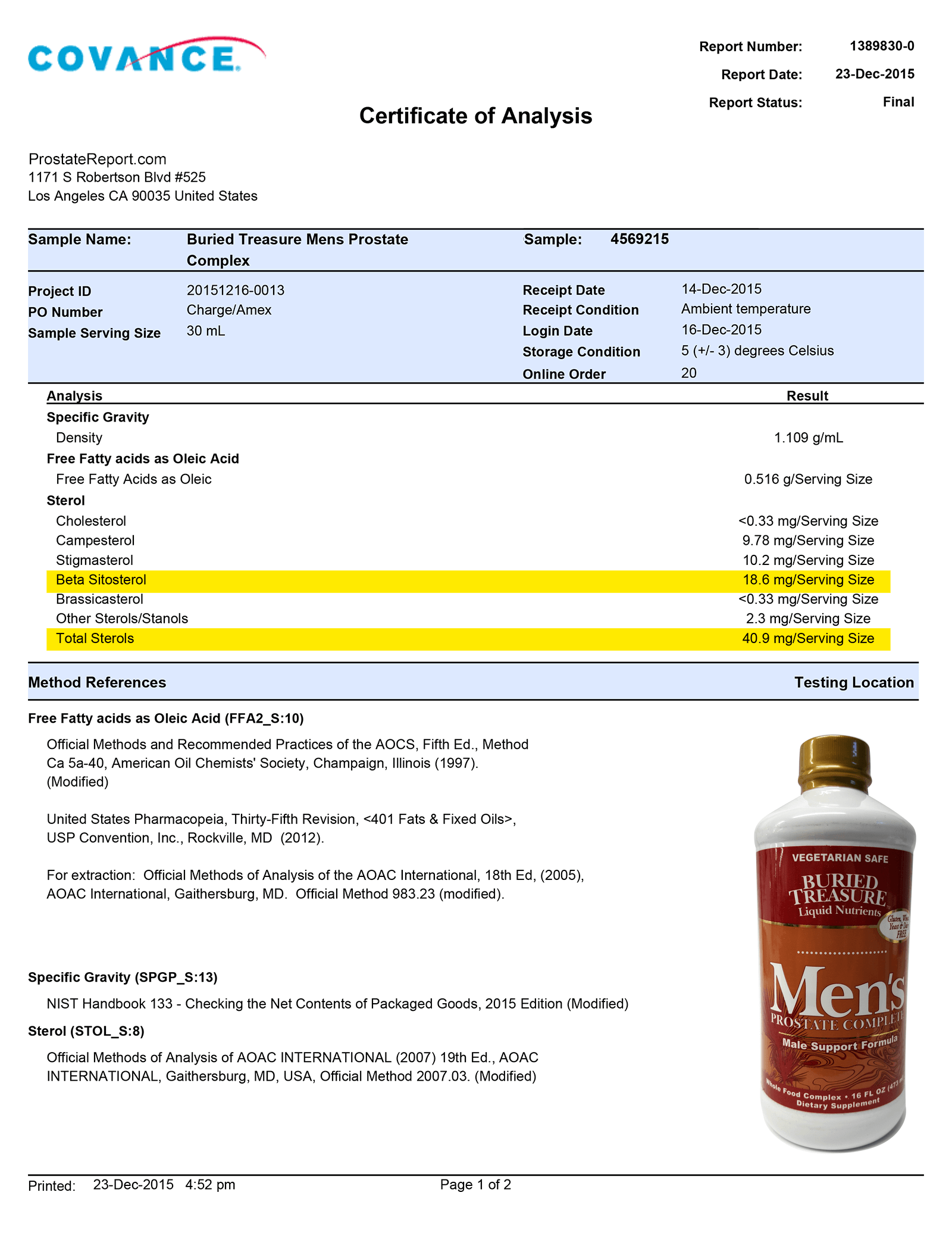 Men’s Prostate Complex lab report 