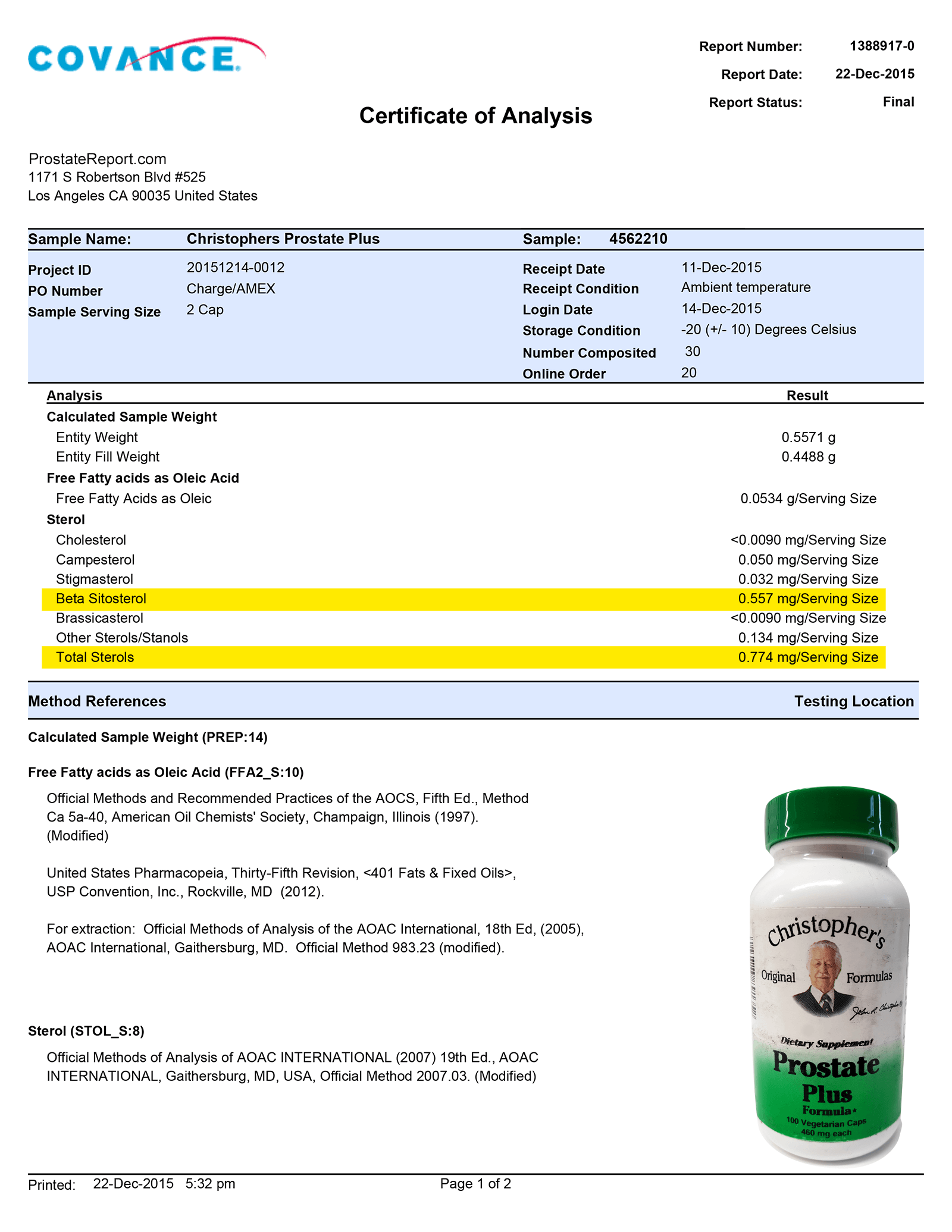 Prostate Plus lab report 