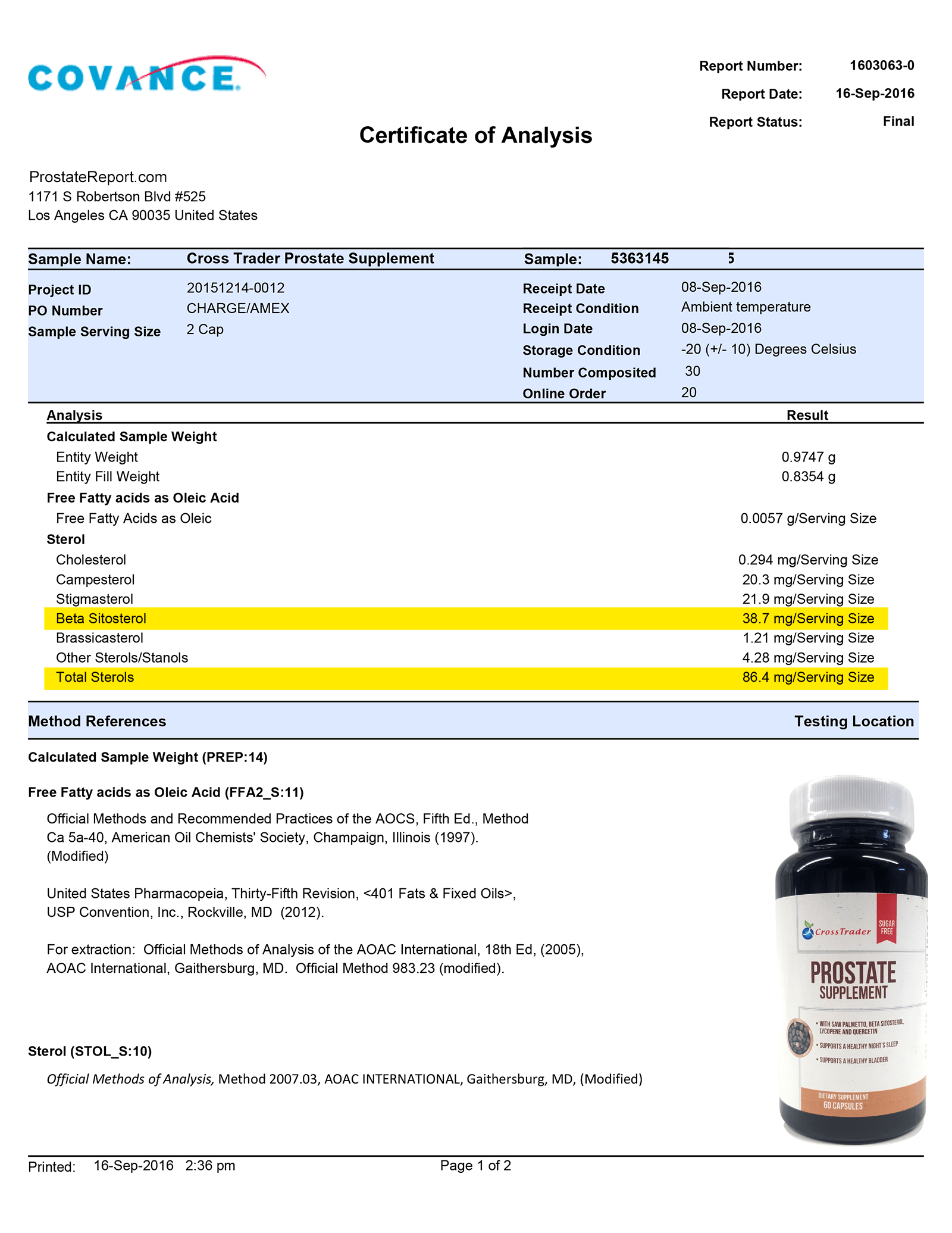 Prostate Supplement lab report