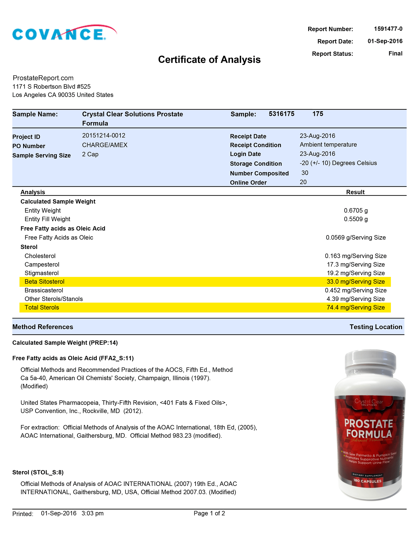 Prostate Formula lab report