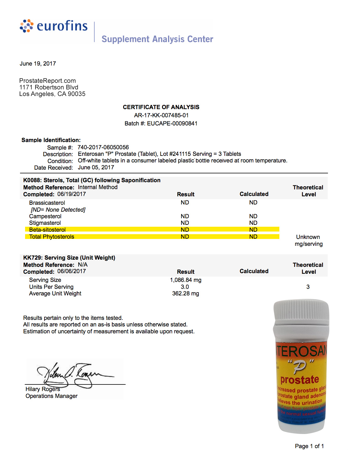 Enterosan P Prostate lab report 