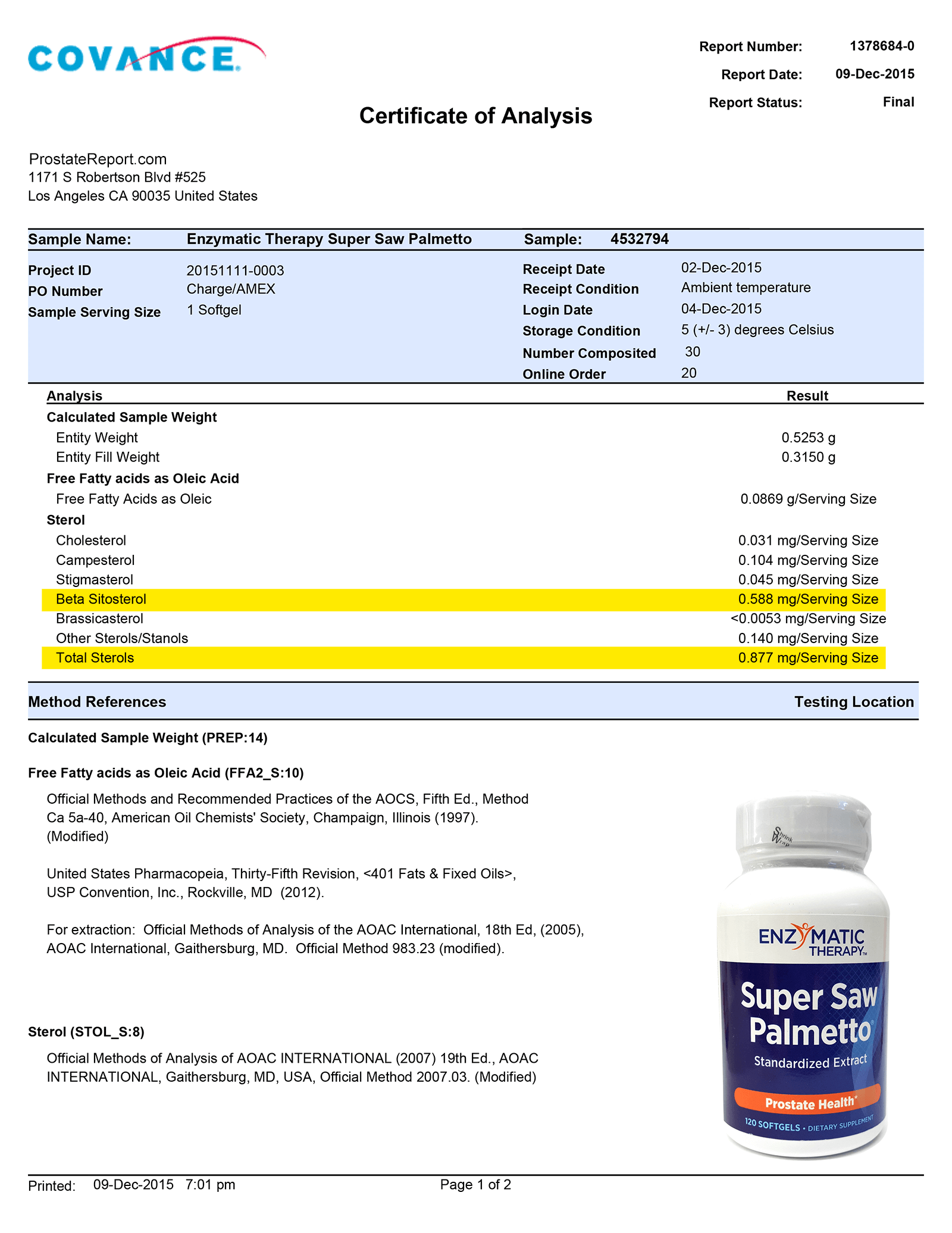 Super Saw Palmetto lab report 