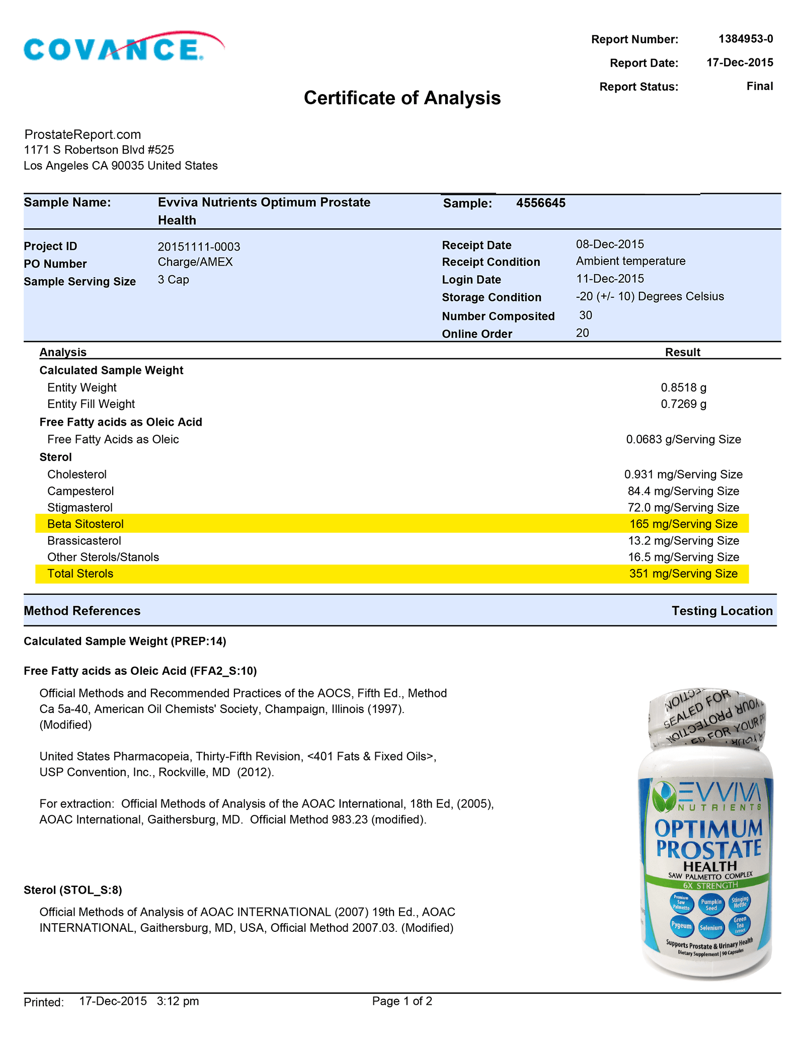 Optimum Prostate lab report 