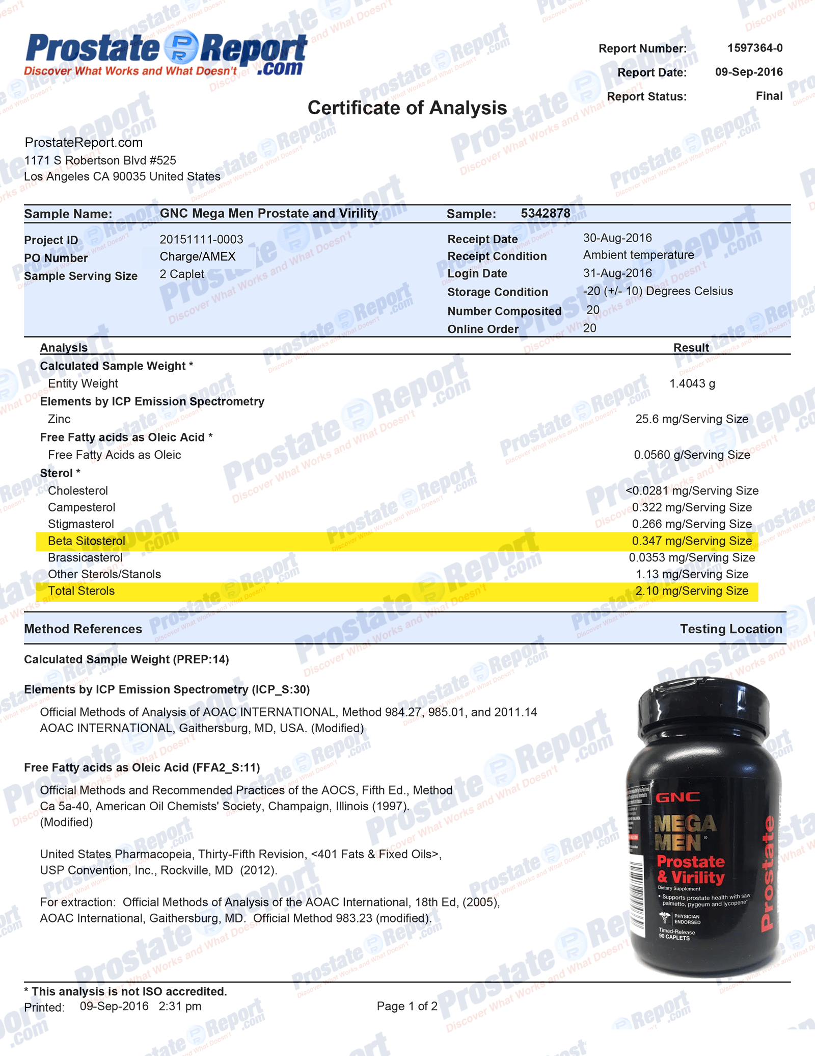 GNC Mega Men Prostate & Virility lab report 