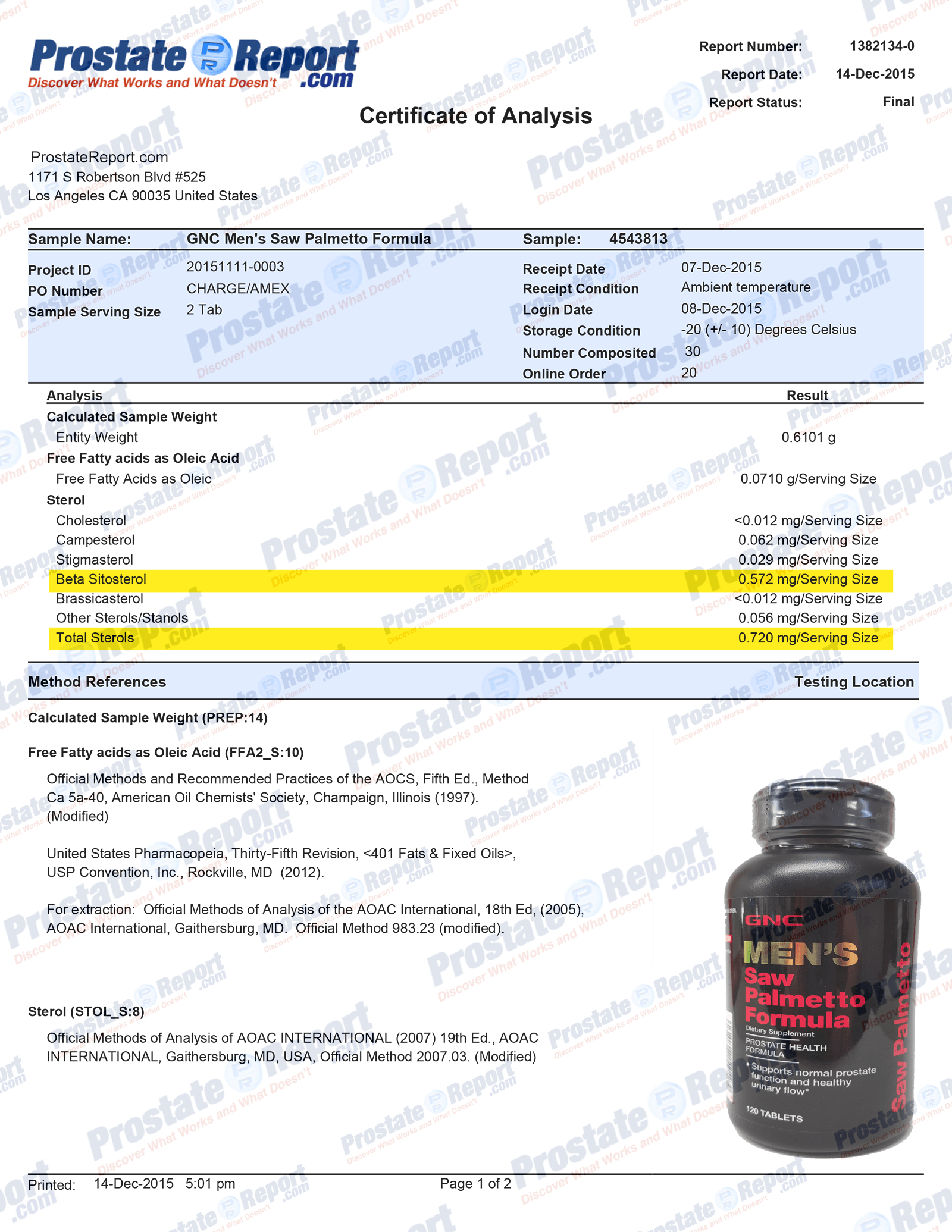 Men's Saw Palmetto Formula lab report 