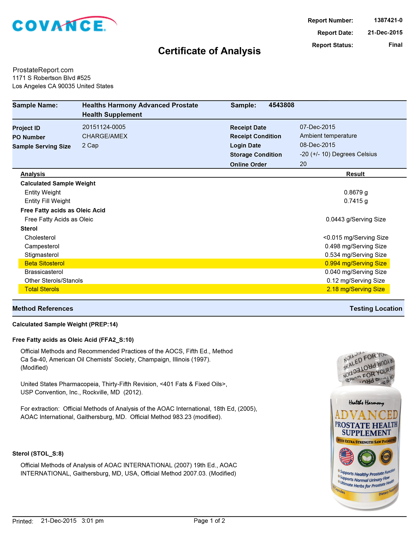 Advanced Prostate Health lab report 