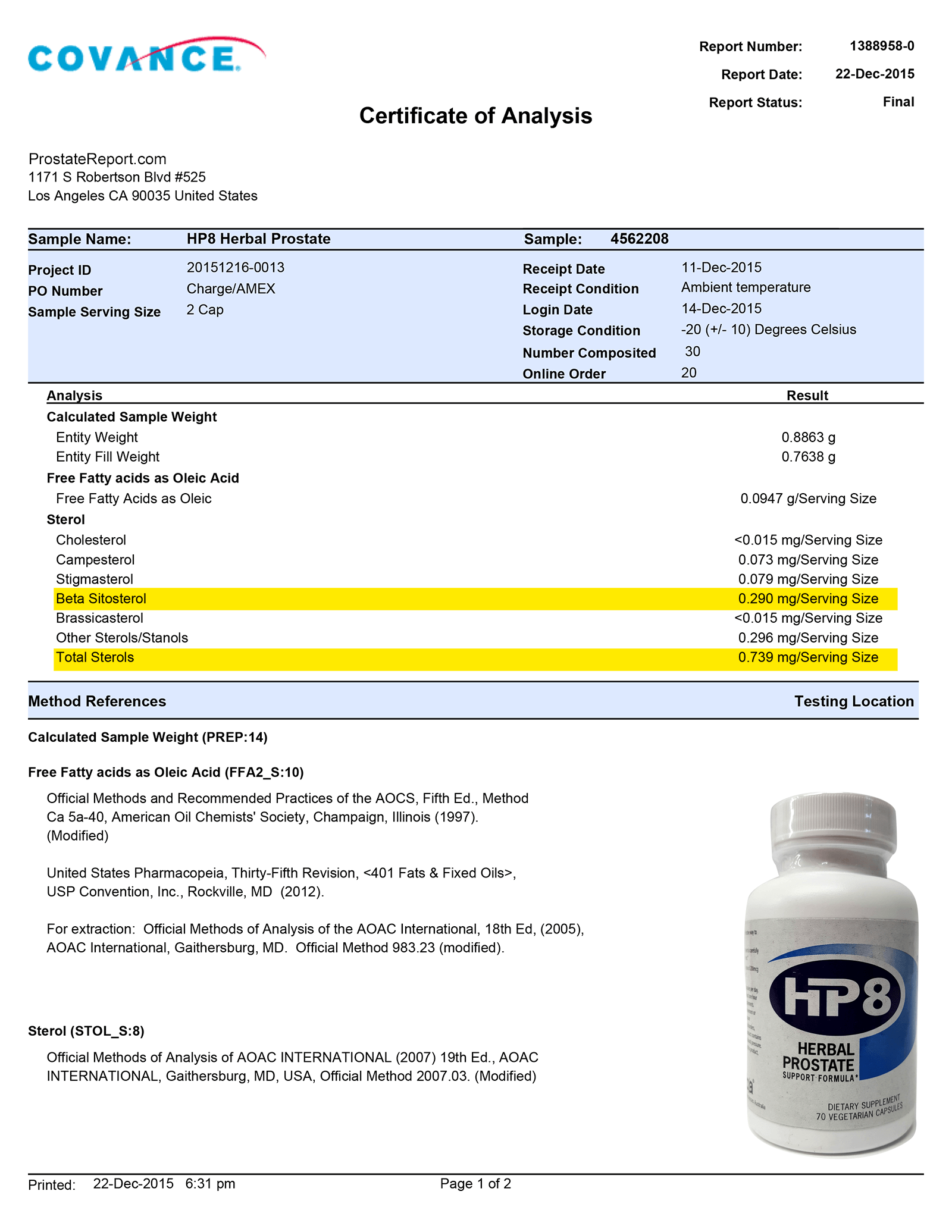 HP8 Herbal Prostate lab report 