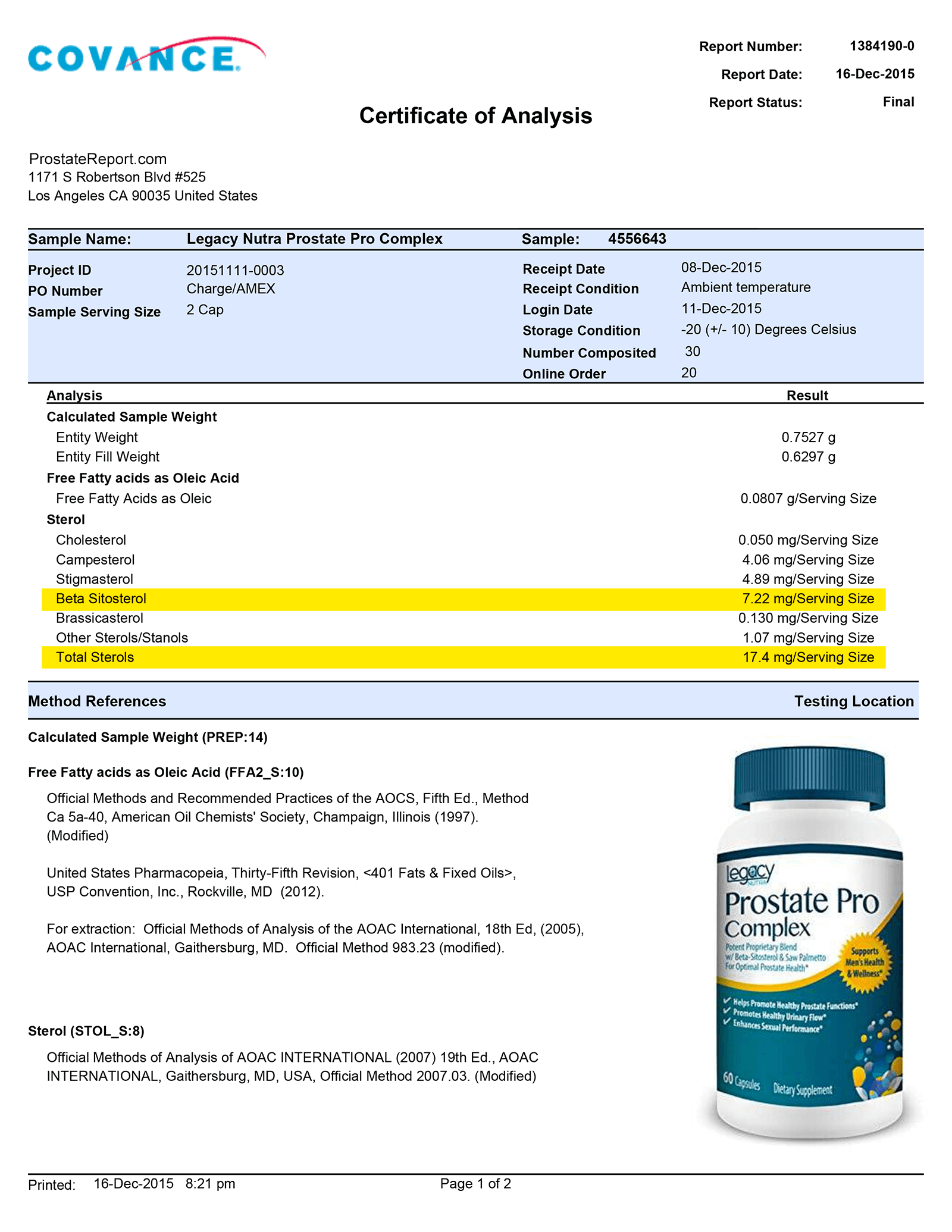 Prostate Pro Complex lab report 