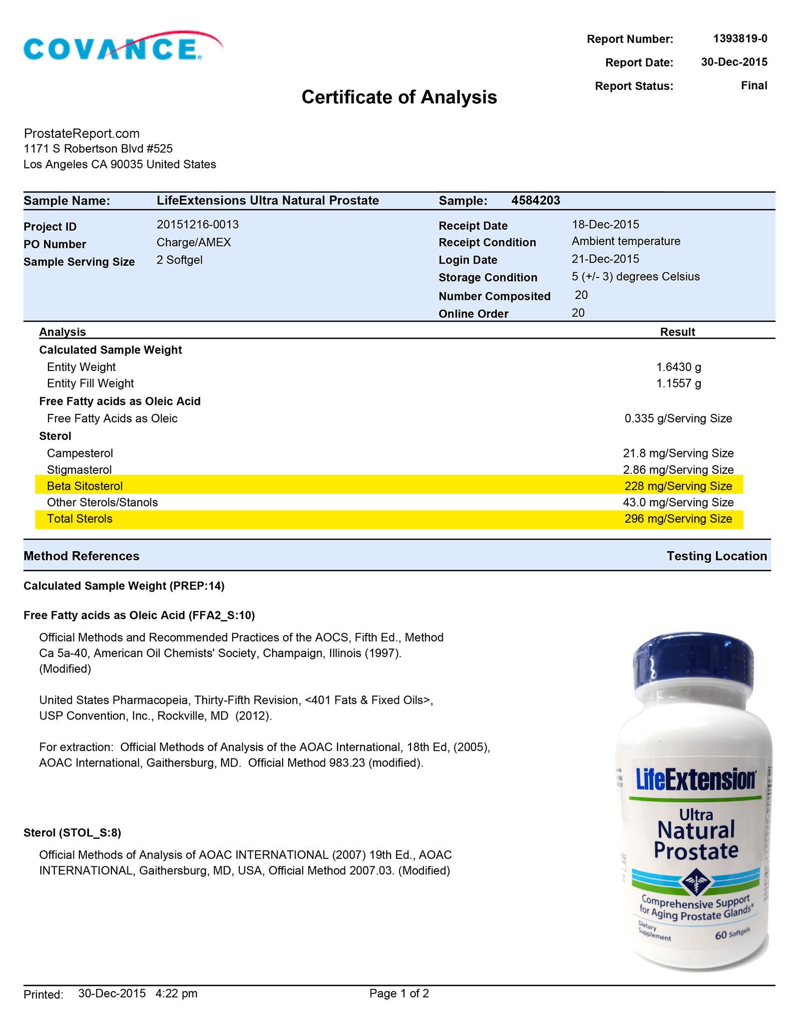 Ultra Natural Prostate lab report 