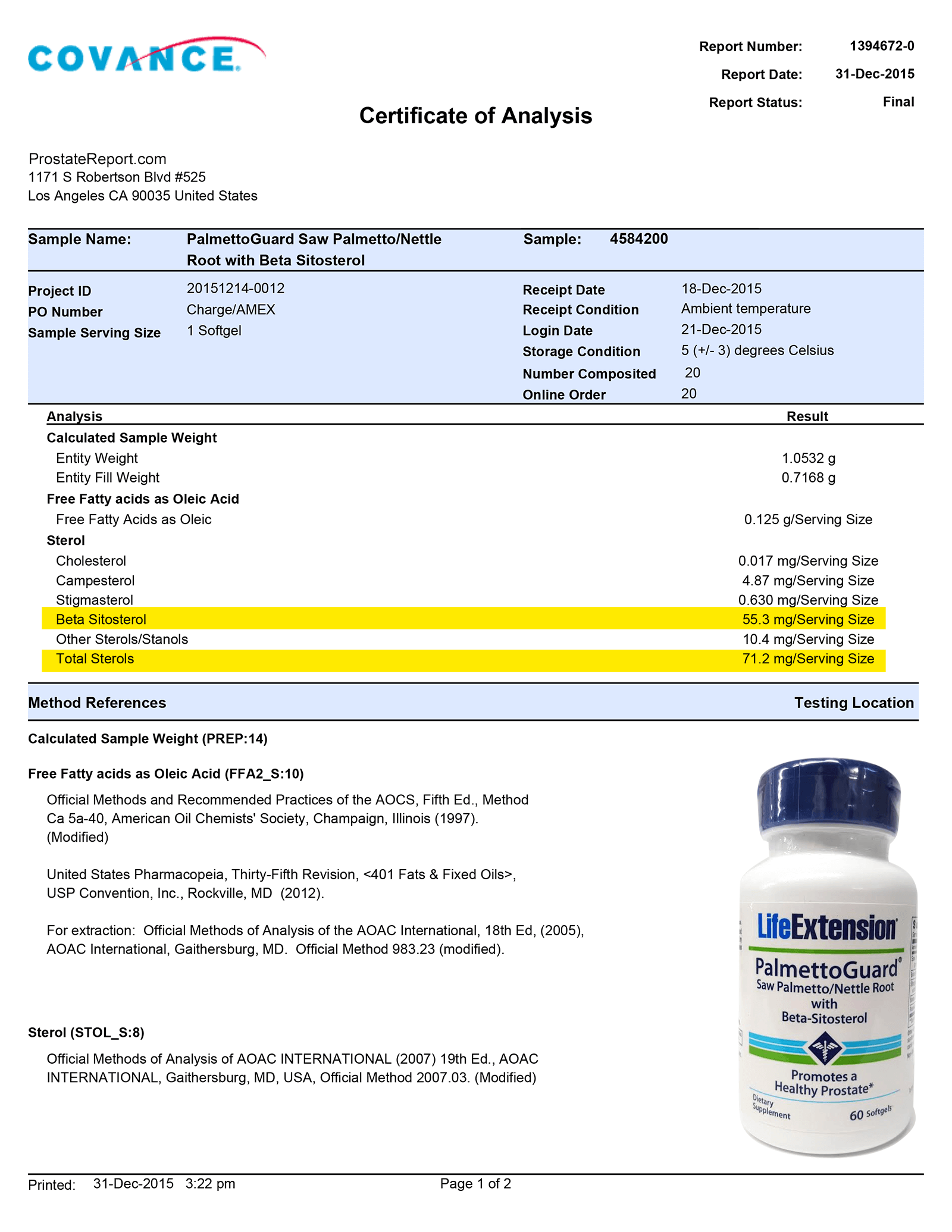 Palmetto Guard lab report 