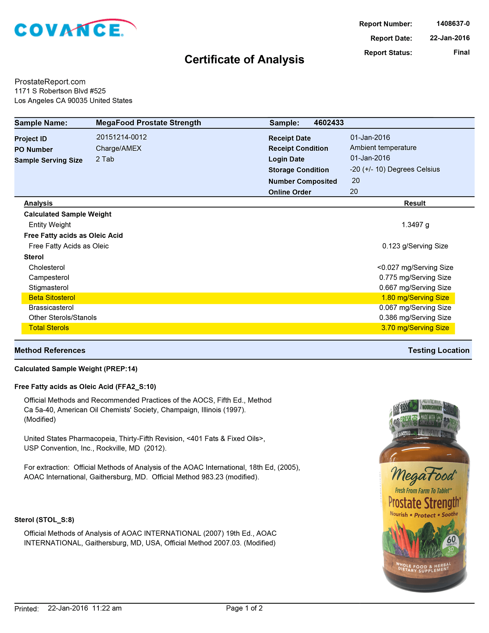 Mega Foods Prostate Strength lab report 