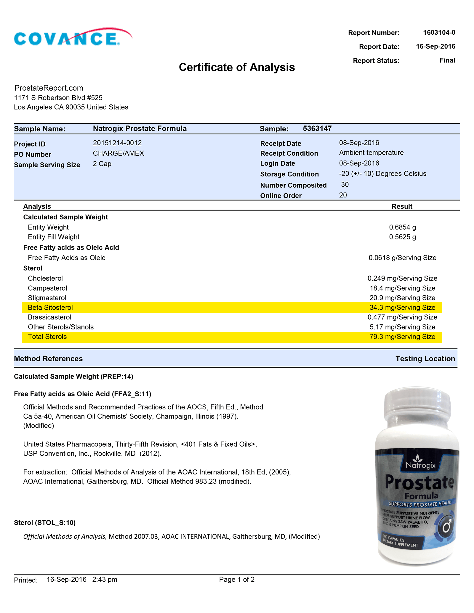 Prostate Formula lab report