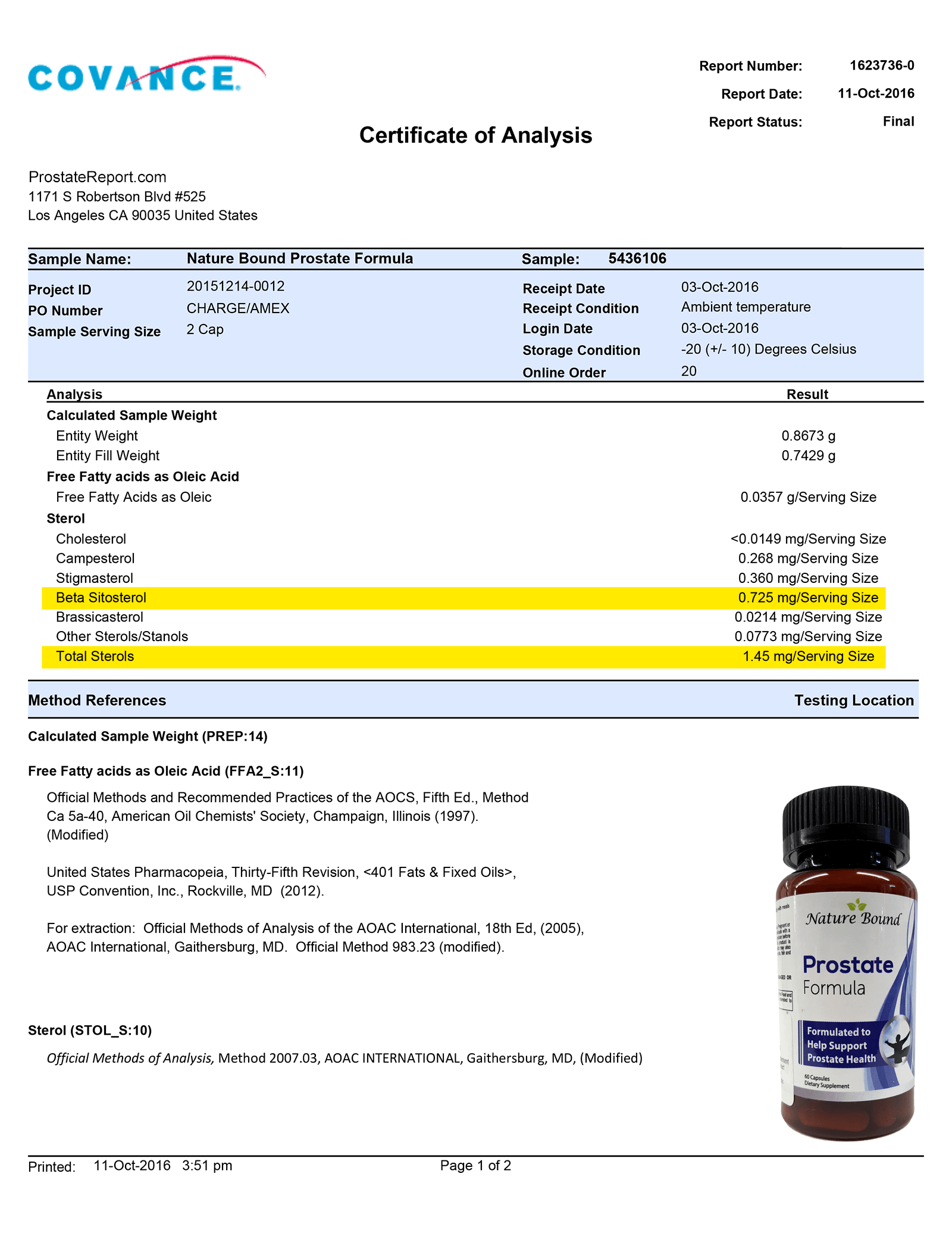 Prostate Formula lab report 