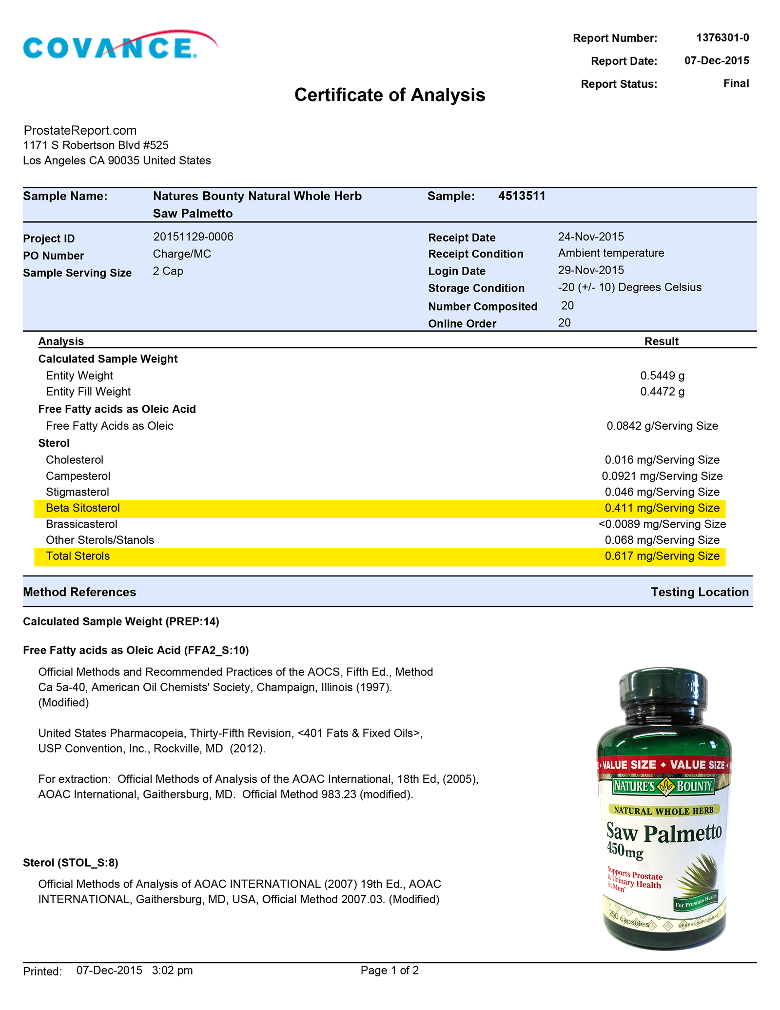 Saw Palmetto lab report 