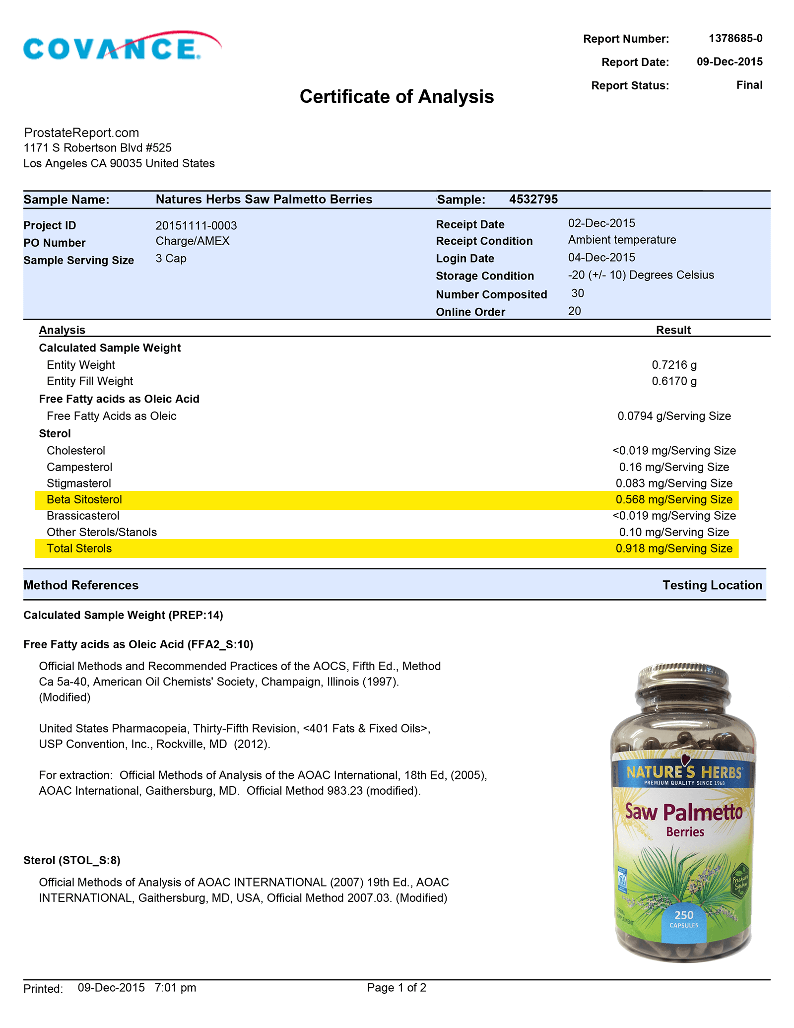 Saw Palmetto Berries lab report 